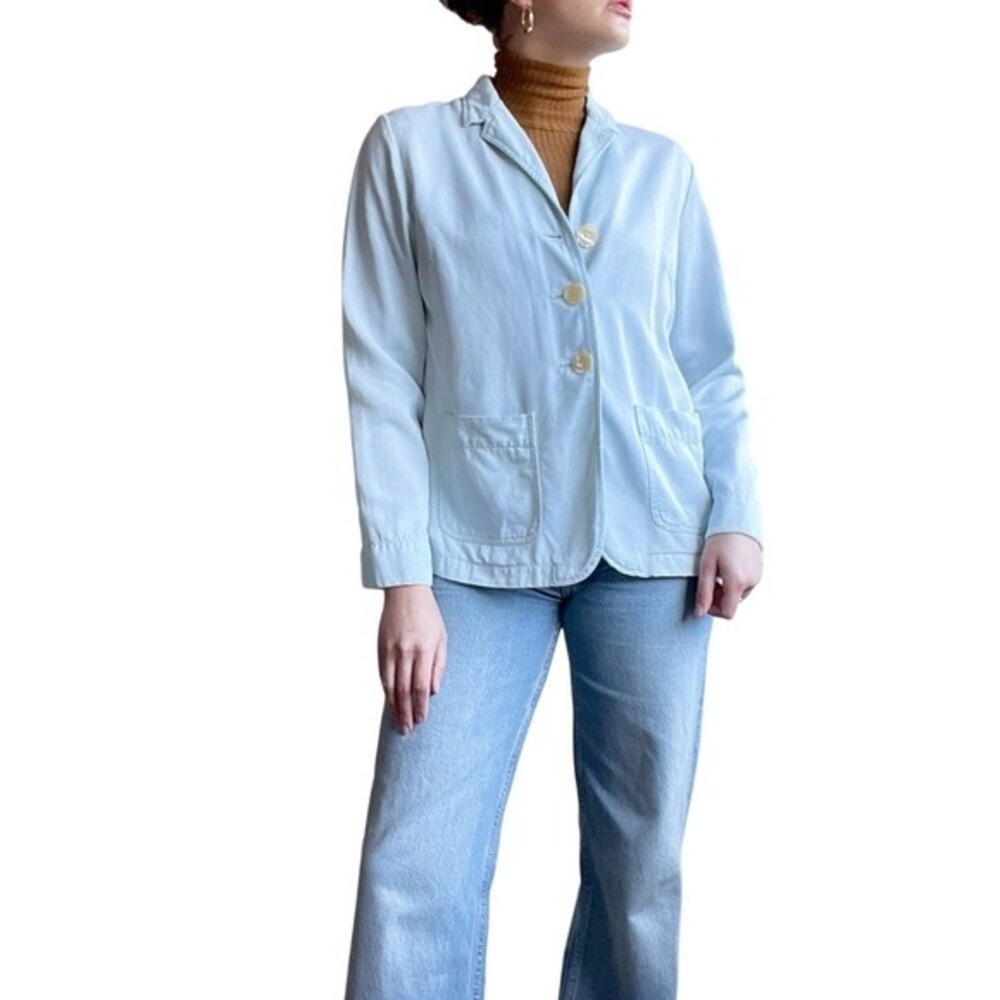 J.Jill Quiet Luxury Fisherman Powder Blue Knit Tencel Button Up Field Jacket